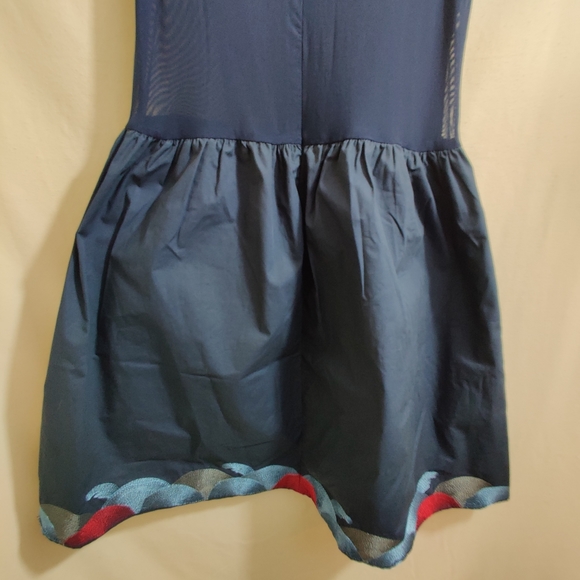 FOR ME Blue Multicolored Embroidered Design Hem Sleeveless Mesh Zip Up Dress M - Picture 8 of 9